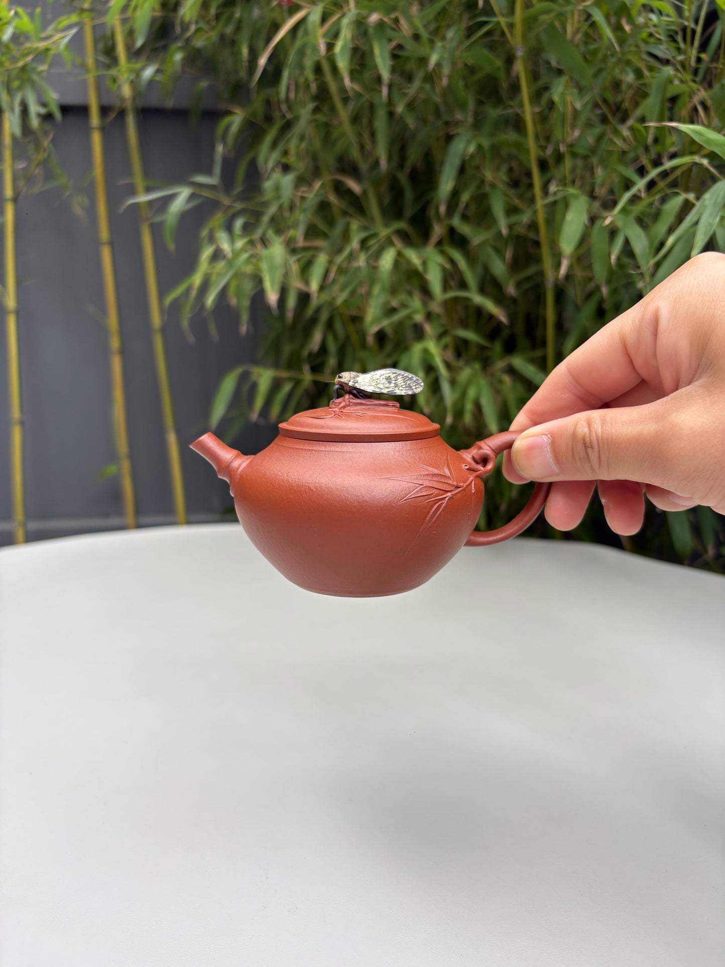 陈真藏品·真工妙造 紫砂界原创仿生花器佼佼者·巅峰之作《竹逸壶》原矿极品朱泥·180cc