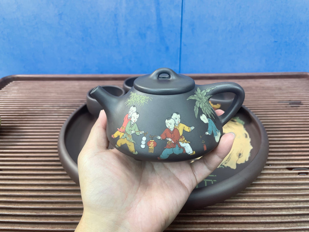《子冶石瓢套壶：品质之选 限时特惠》 送礼套装【子冶石瓢六件套（泥绘：童趣图）】