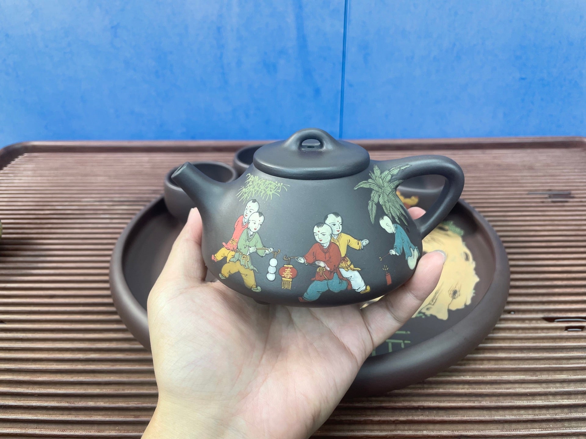 《子冶石瓢套壶：品质之选 限时特惠》 送礼套装【子冶石瓢六件套（泥绘：童趣图）】