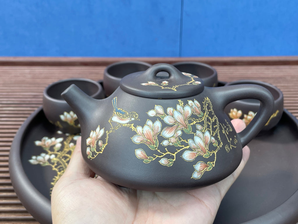 【子冶石瓢六件套（泥绘：清心怡人）】全手工泥绘，匠心凝聚，艺术传承