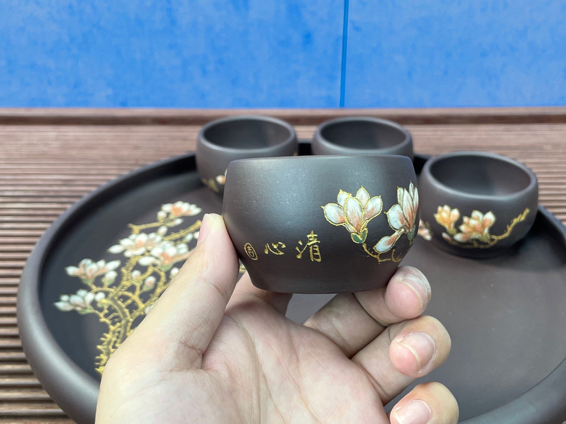 【子冶石瓢六件套（泥绘：清心怡人）】全手工泥绘，匠心凝聚，艺术传承