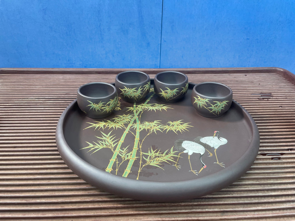 【石瓢六件套（泥绘：竹鹤同春）】全手工泥绘，匠心凝聚，艺术传承
