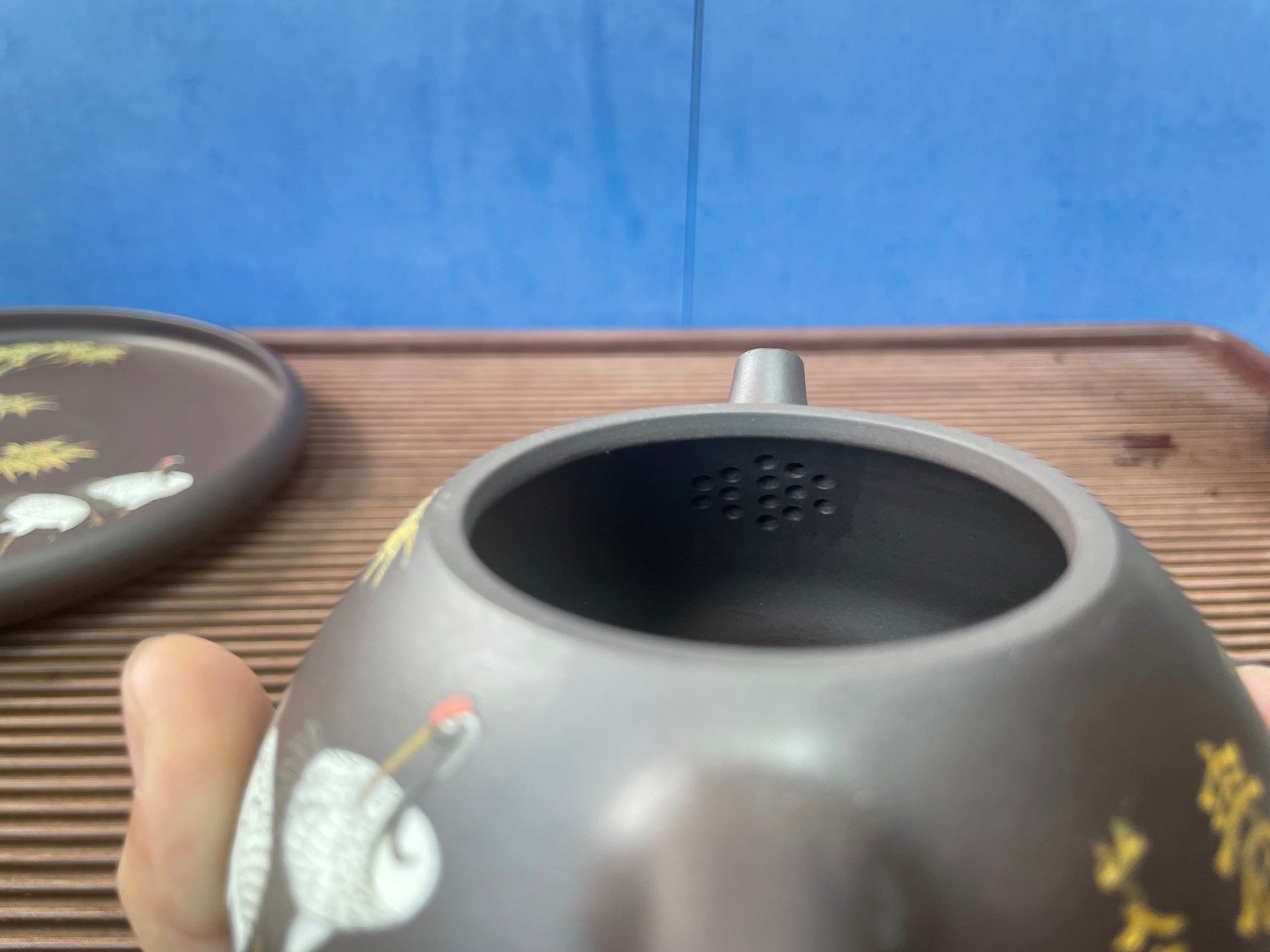 【石瓢六件套（泥绘：竹鹤同春）】全手工泥绘，匠心凝聚，艺术传承