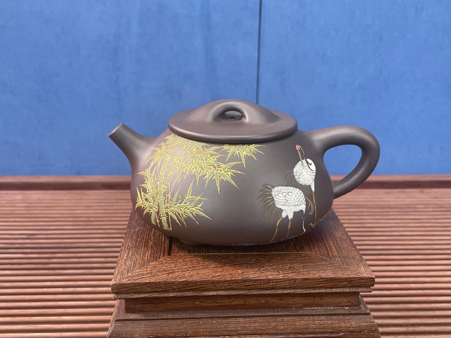 【石瓢六件套（泥绘：竹鹤同春）】全手工泥绘，匠心凝聚，艺术传承