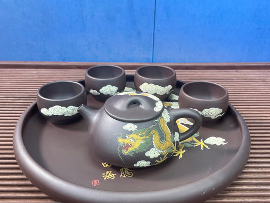 【石瓢六件套（泥绘：龙腾四海）】全手工泥绘，匠心凝聚，艺术传承