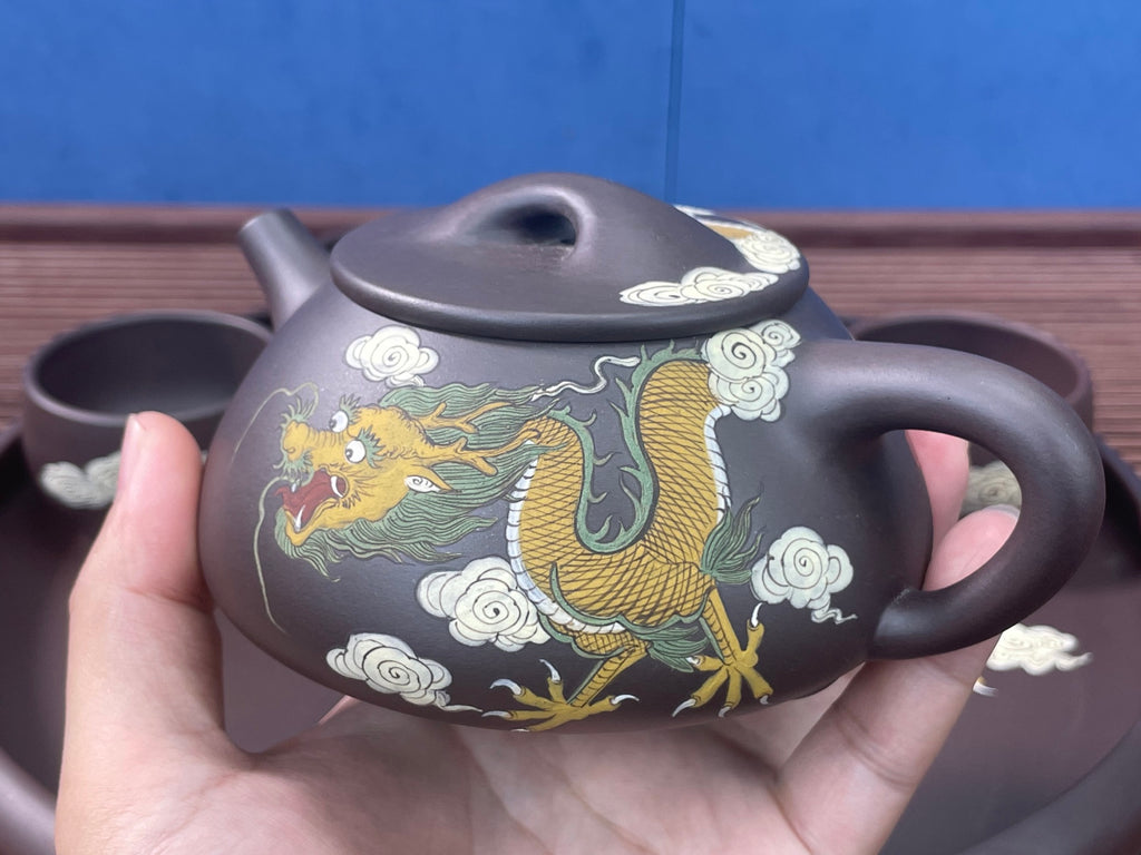 【石瓢六件套（泥绘：龙腾四海）】全手工泥绘，匠心凝聚，艺术传承