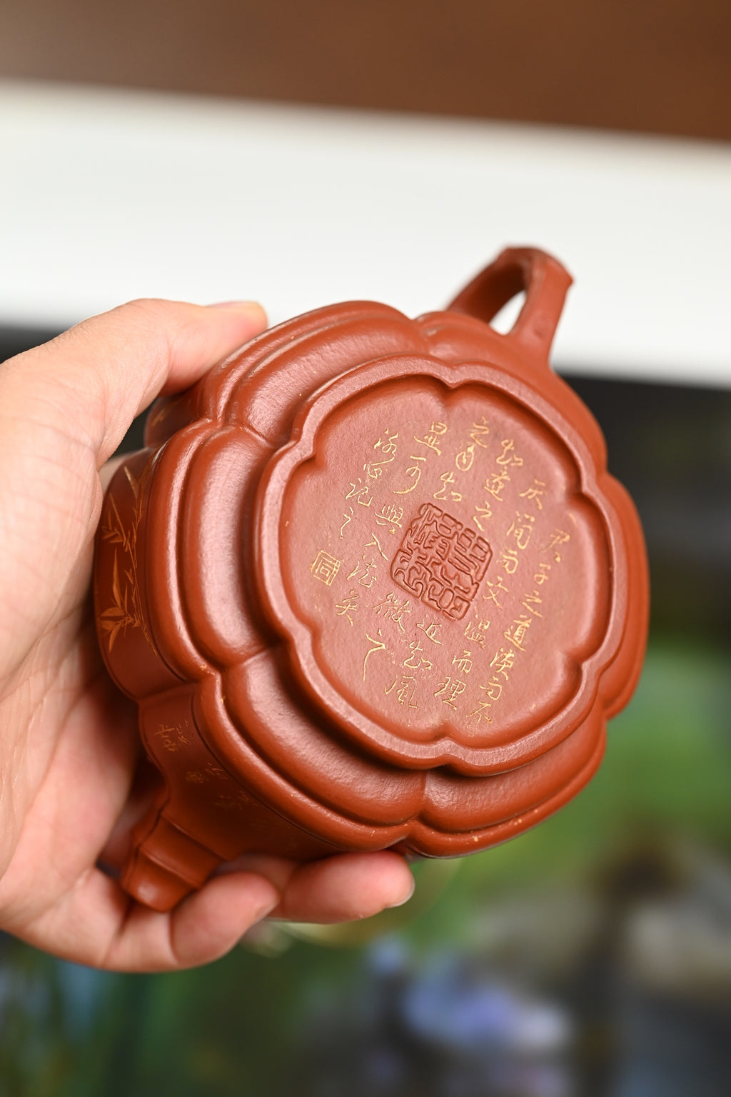 『六方竹鼓』 极品皱皮朱泥·容量270cc·9孔出水·史志洪 国家级高级工艺美术师