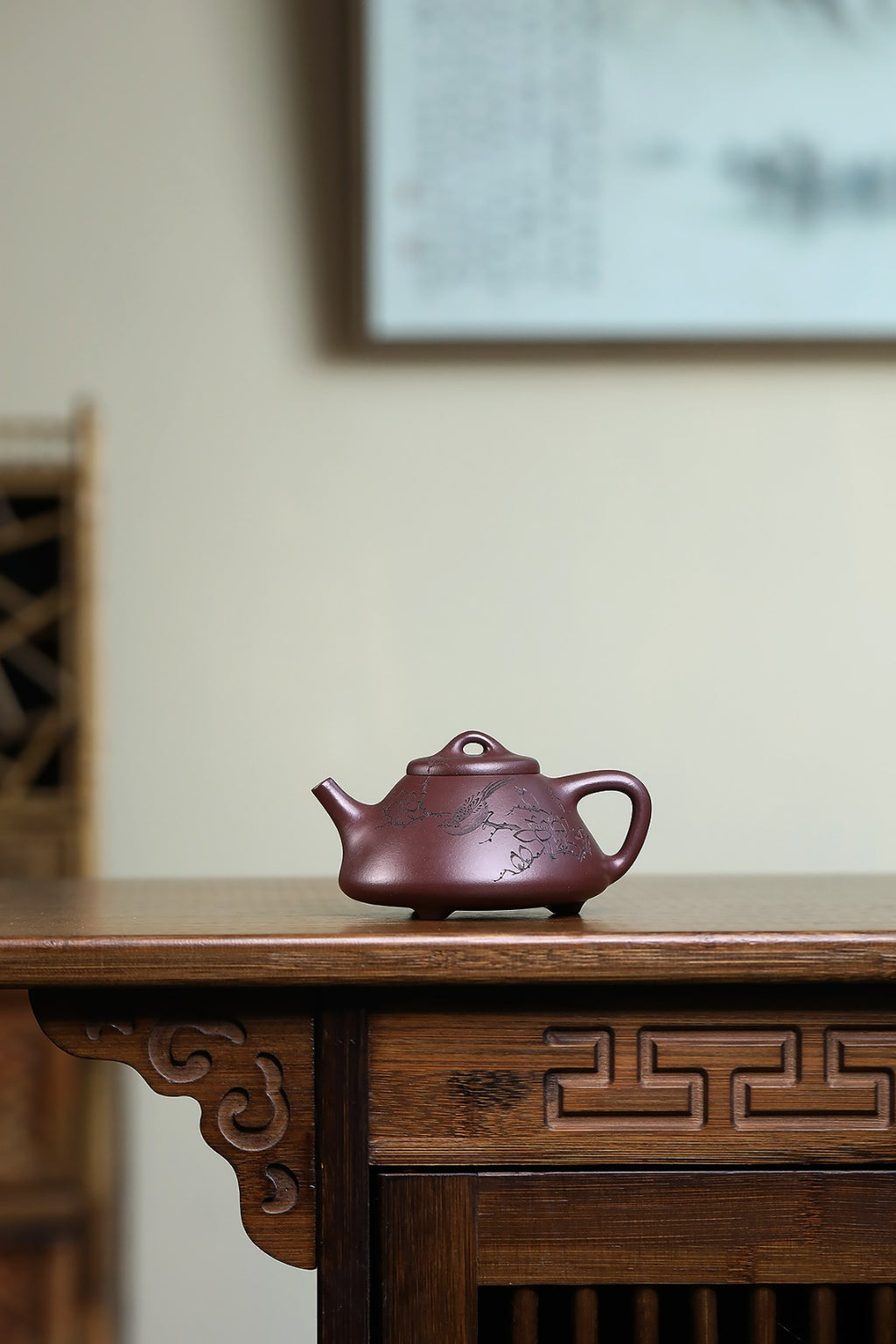 《子冶石瓢》 国家级工艺美术师 鲍玉华 原矿家藏紫袍玉砂，200cc，菱形14孔出水