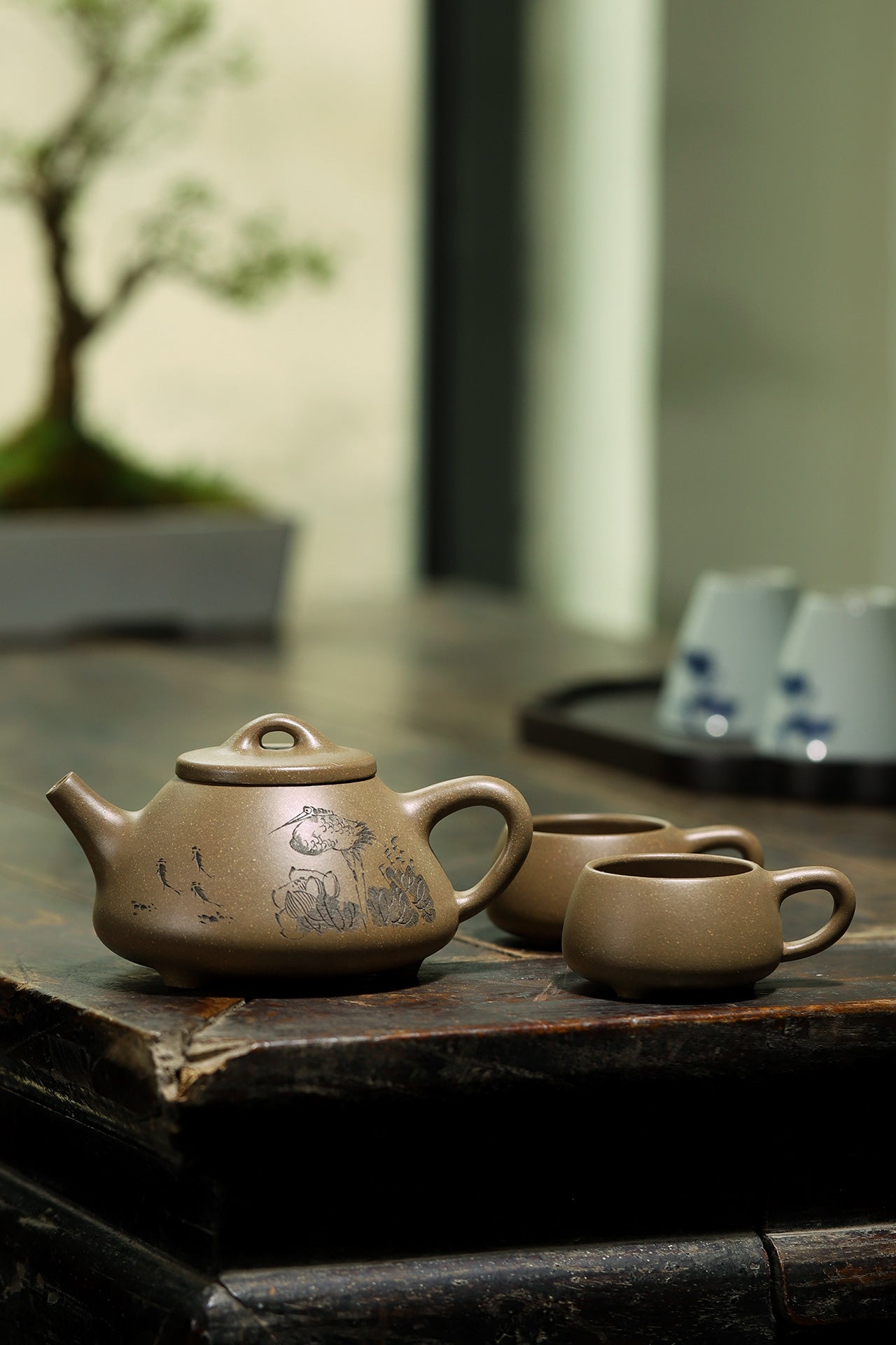 【石瓢套组】 制壶：欧侠 （国家级工艺美术员） 泥料：原矿青段泥 容量：230cc