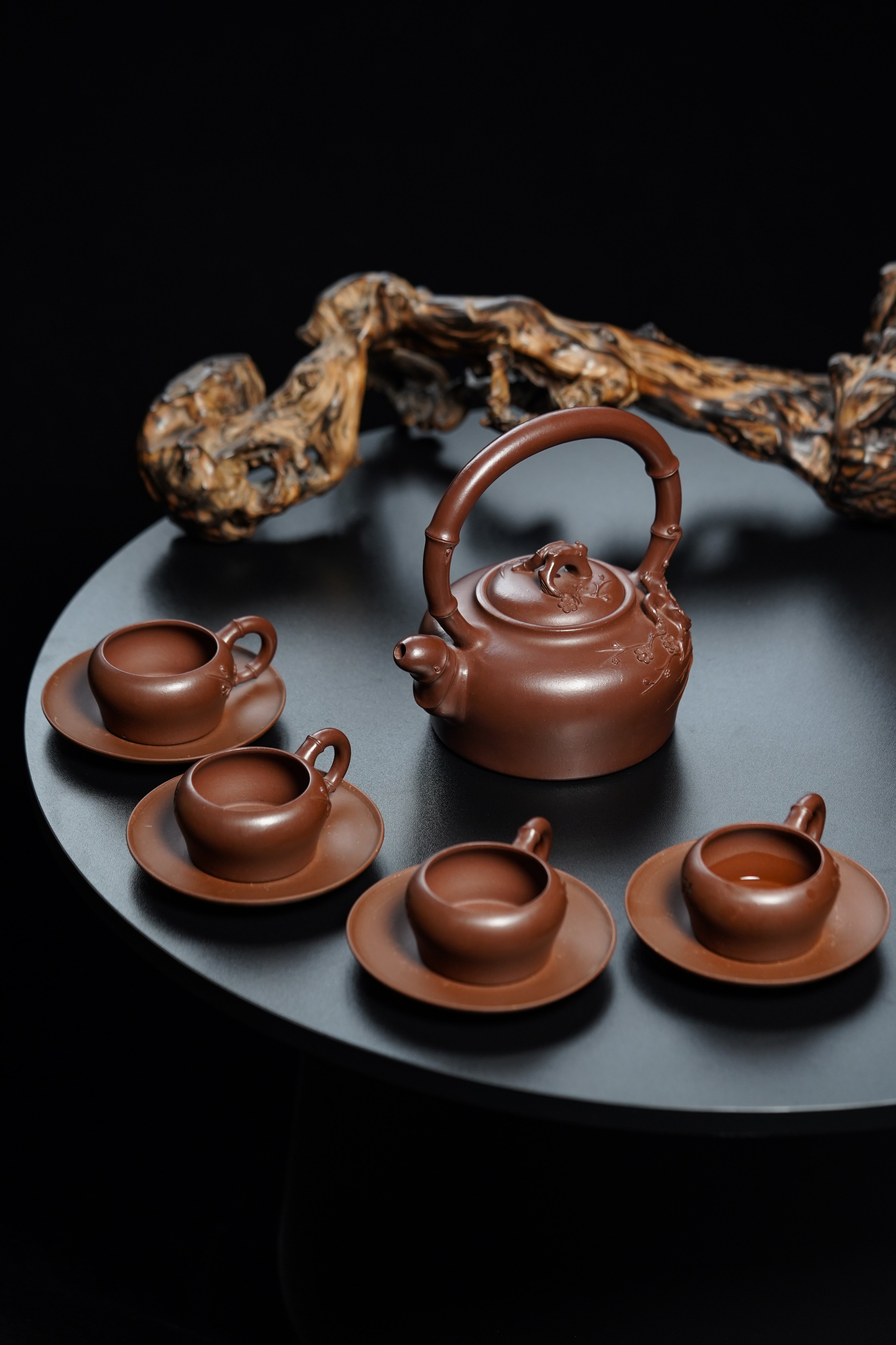 储立之大师｜中国陶瓷艺术终身成就奖获得者｜典藏重器【梅竹双亲提梁套组】原矿优质·特级紫泥·750cc