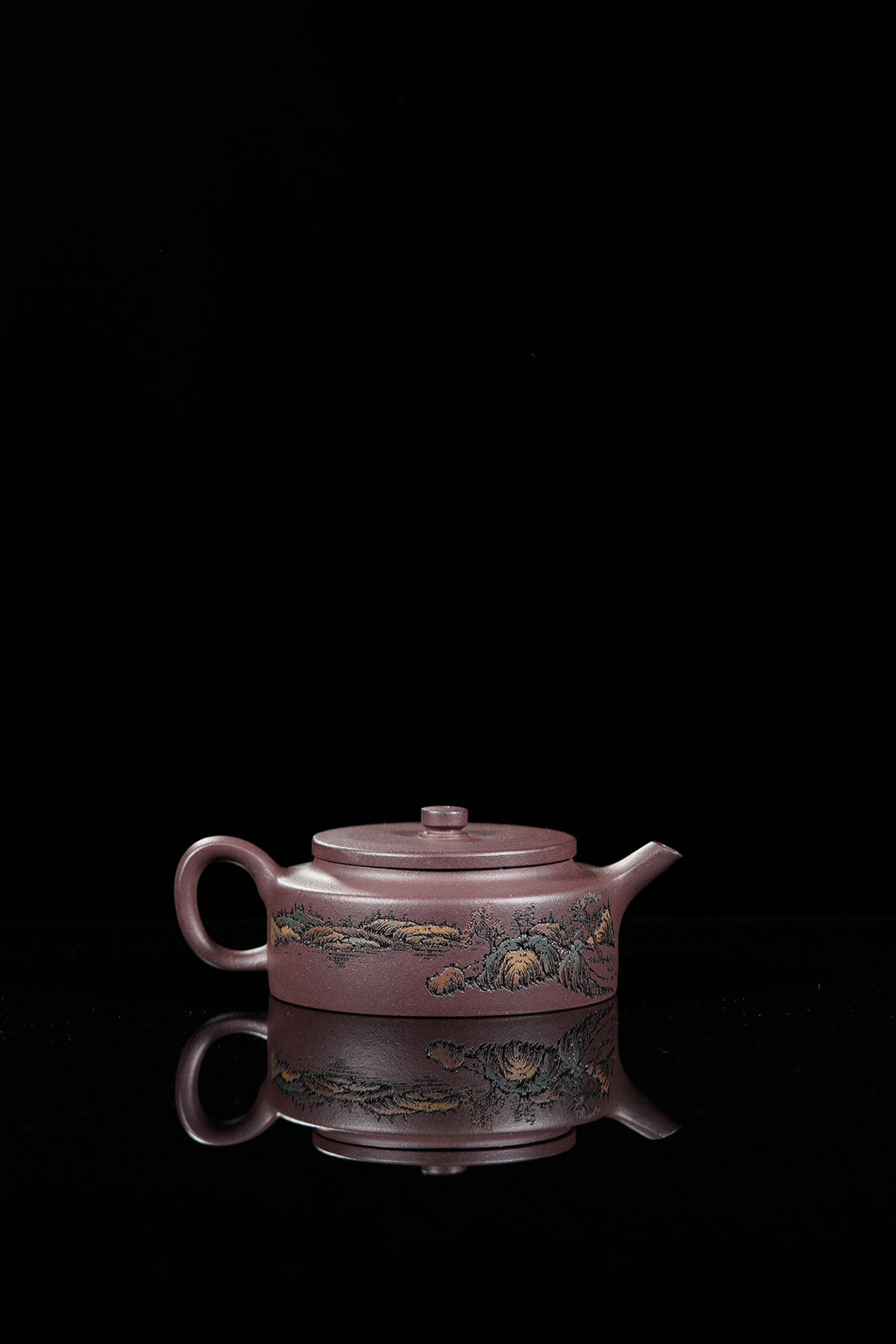 紫砂界彩刻山水标杆·李峰大师｜恭王府馆藏臻品《周盘壶》原矿优质老紫泥·180cc