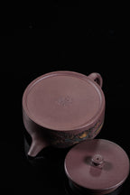 紫砂界彩刻山水标杆·李峰大师｜恭王府馆藏臻品《周盘壶》原矿优质老紫泥·180cc