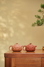 紫砂非遗花器泰斗·蒋蓉唯一嫡传｜蒋艺华亲制巅峰臻品【龙鳞供春壶】原矿极品朱泥·180cc