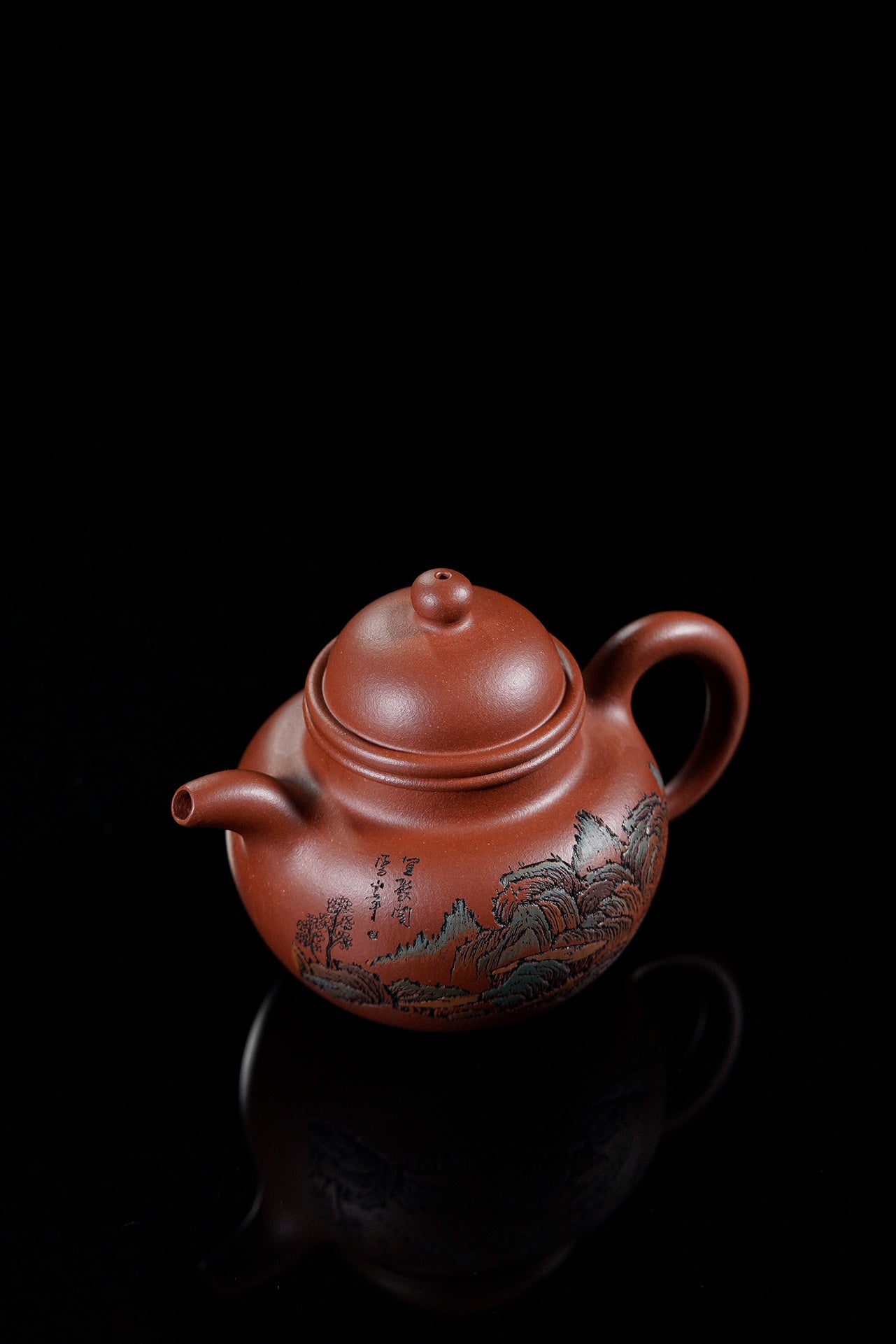 紫砂界彩刻山水标杆·李峰大师｜恭王府馆藏臻品《掇球壶》原矿优质底槽清·300cc