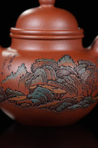 紫砂界彩刻山水标杆·李峰大师｜恭王府馆藏臻品《掇球壶》原矿优质底槽清·300cc