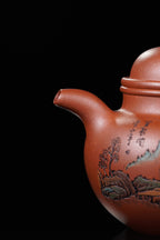 紫砂界彩刻山水标杆·李峰大师｜恭王府馆藏臻品《掇球壶》原矿优质底槽清·300cc