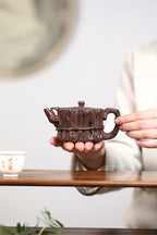 紫砂非遗花器泰斗·蒋蓉唯一嫡传｜蒋艺华亲制巅峰臻品【束柴三友壶】原矿极品老紫泥·200cc