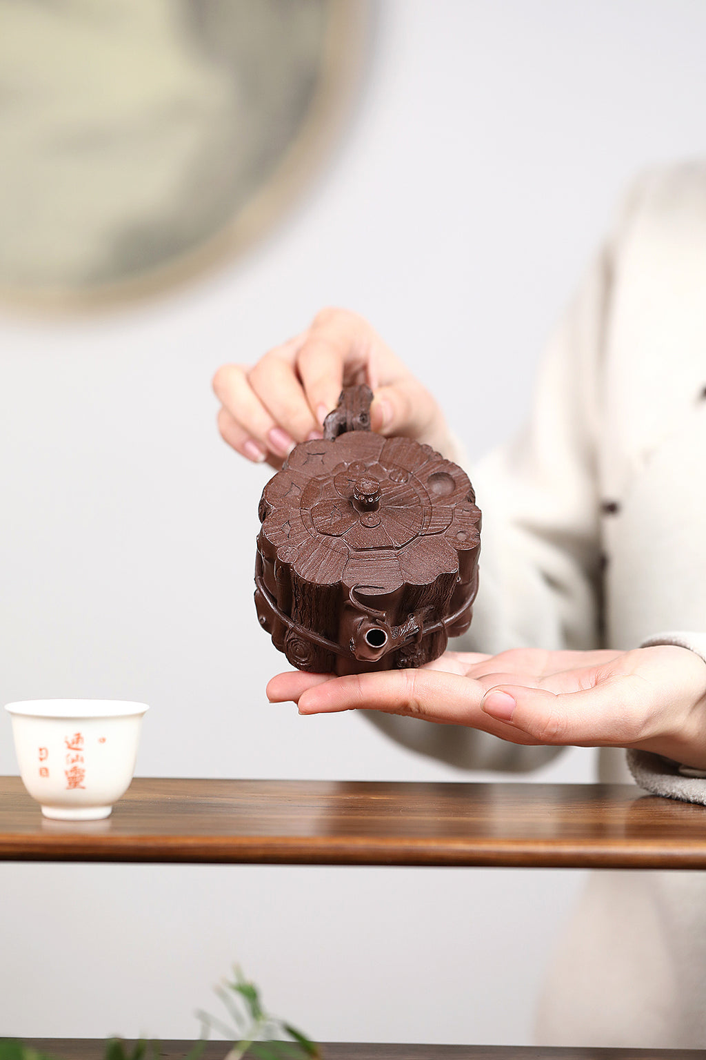 紫砂非遗花器泰斗·蒋蓉唯一嫡传｜蒋艺华亲制巅峰臻品【束柴三友壶】原矿极品老紫泥·200cc