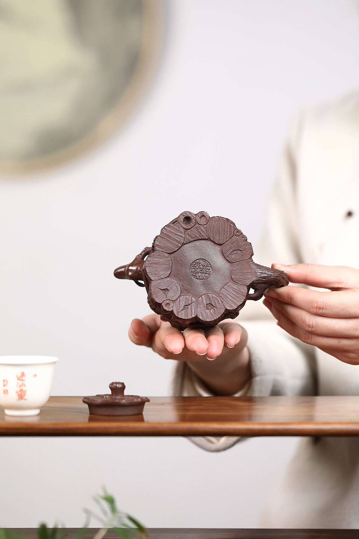 紫砂非遗花器泰斗·蒋蓉唯一嫡传｜蒋艺华亲制巅峰臻品【束柴三友壶】原矿极品老紫泥·200cc