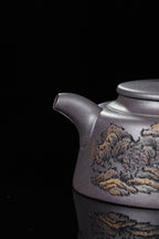 紫砂界彩刻山水标杆·李峰大师｜恭王府馆藏臻品《周盘壶》原矿优质天清泥·260cc
