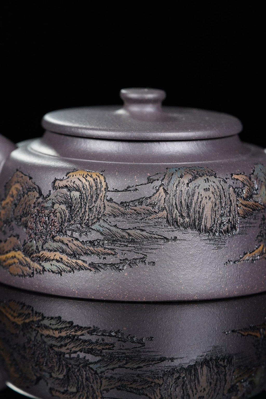 紫砂界彩刻山水标杆·李峰大师｜恭王府馆藏臻品《周盘壶》原矿优质天清泥·260cc
