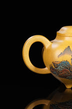 紫砂界彩刻山水标杆·李峰大师｜恭王府馆藏臻品《传炉壶》原矿优质黄金段·300cc