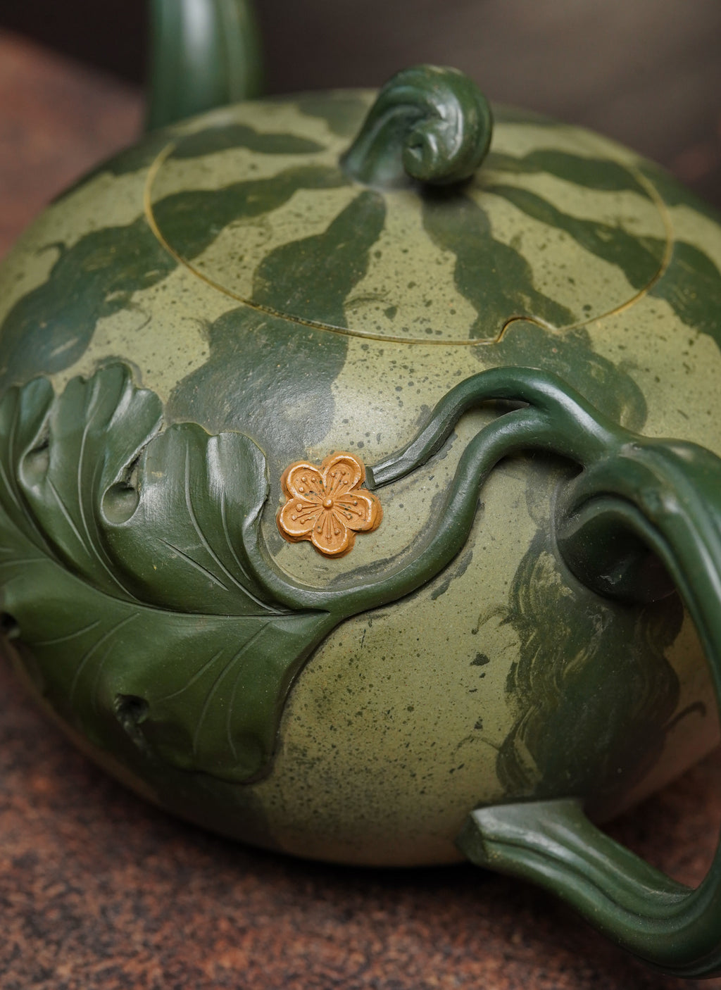 紫砂非遗花器泰斗·蒋蓉唯一嫡传｜蒋艺华亲制巅峰臻品【西瓜套组】优质本山绿泥粉浆·430cc