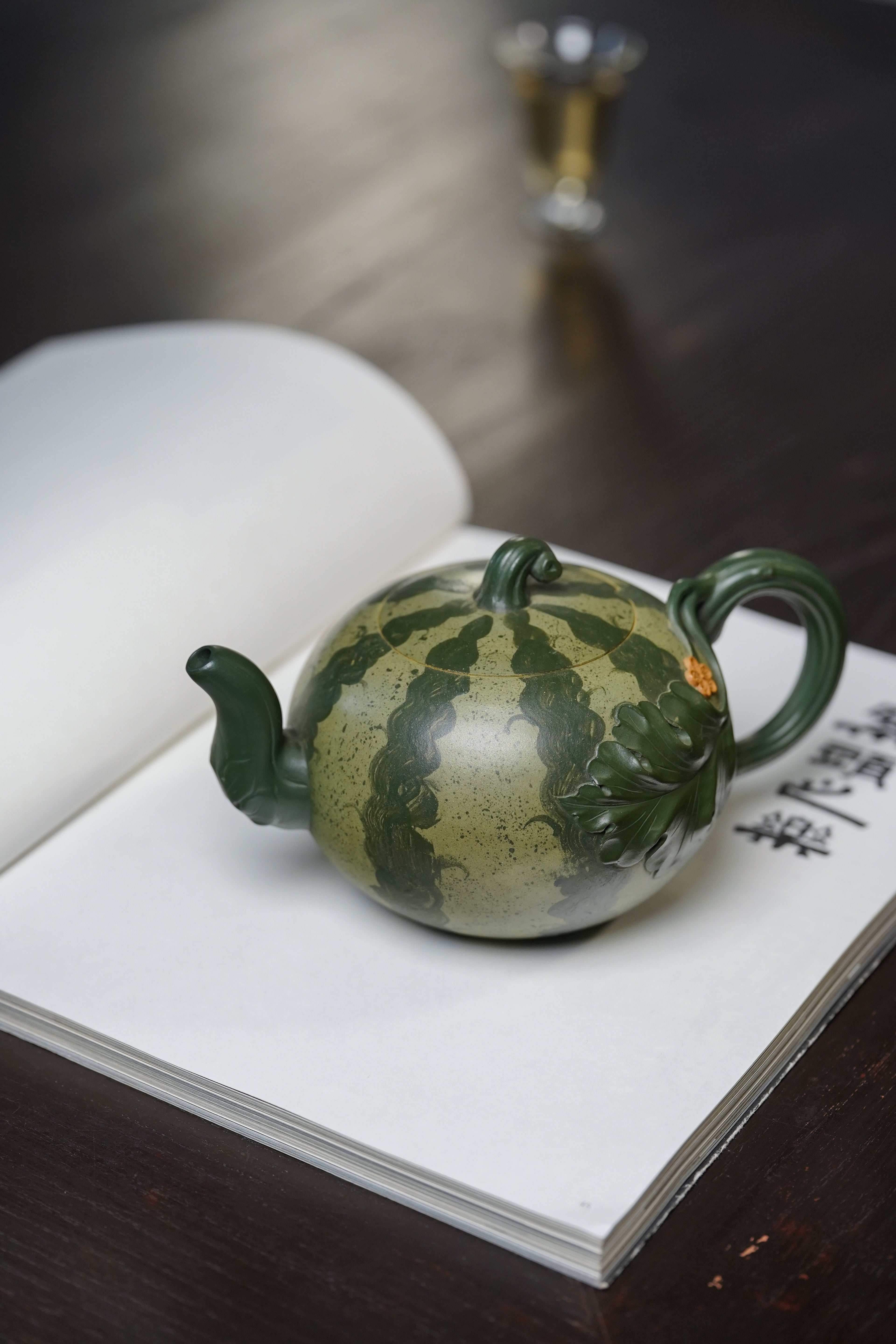 紫砂非遗花器泰斗·蒋蓉唯一嫡传｜蒋艺华亲制巅峰臻品【西瓜套组】优质本山绿泥粉浆·430cc