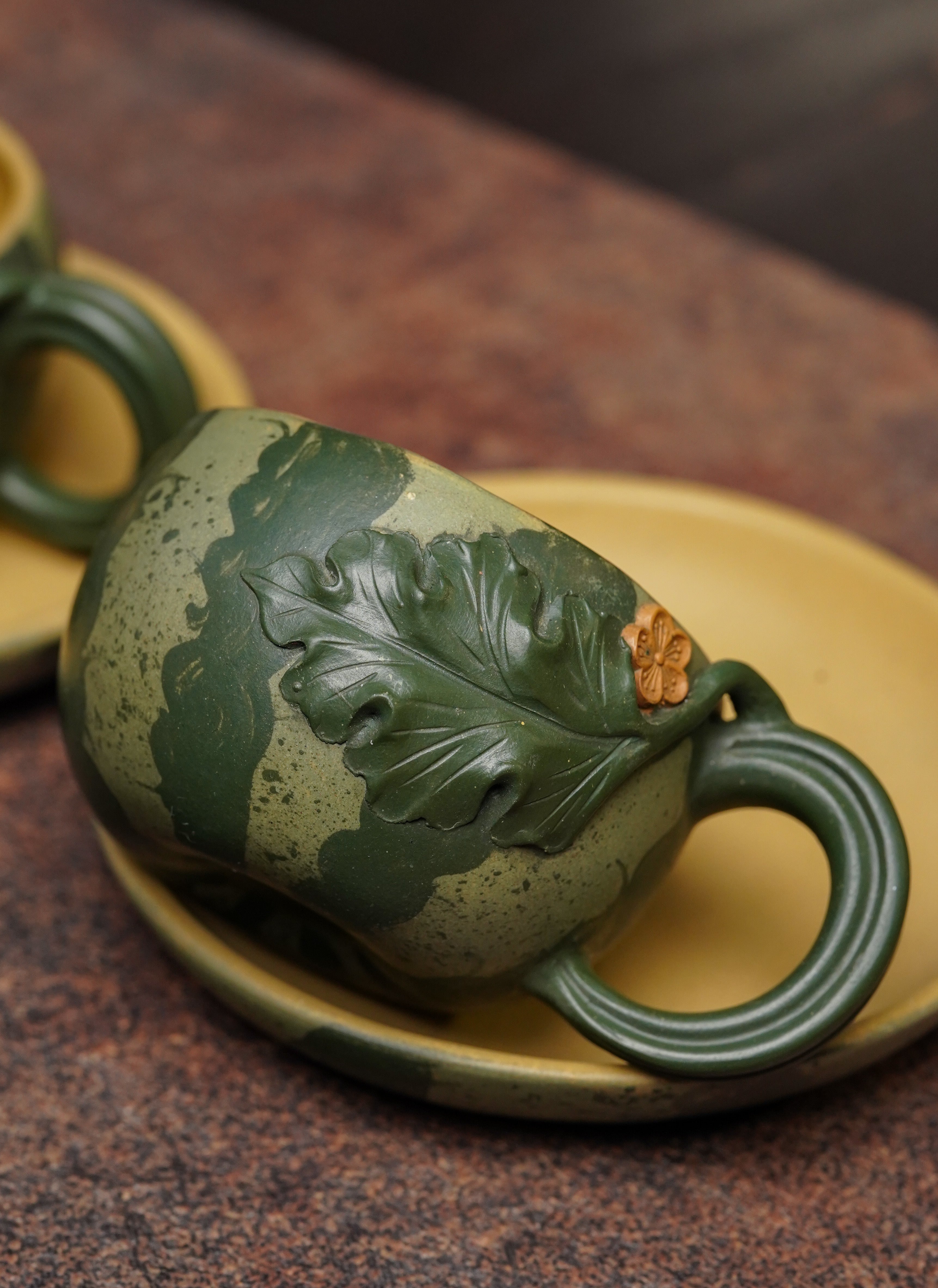 紫砂非遗花器泰斗·蒋蓉唯一嫡传｜蒋艺华亲制巅峰臻品【西瓜套组】优质本山绿泥粉浆·430cc