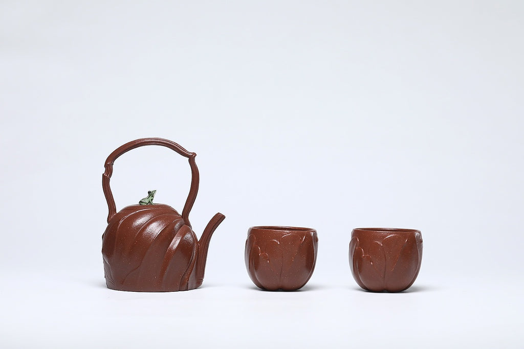 紫砂非遗花器泰斗·蒋蓉唯一嫡传｜蒋艺华亲制巅峰臻品【青蛙提梁套组】原矿极品降坡泥·350cc