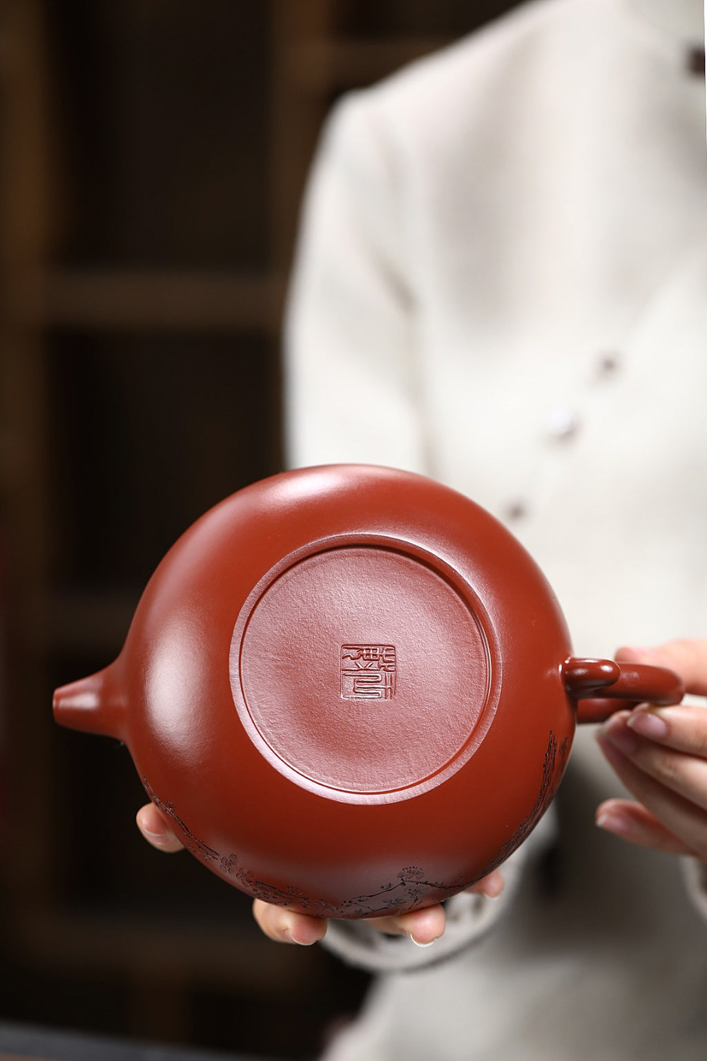 三工合作款 正高佳作 《仿古》 王敏（正高级工艺美术师）90年景舟大红袍，500cc，菱形14孔出水
