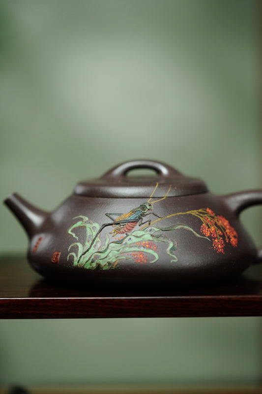 新品👍稀世典藏·紫砂孤品｜沈更轶大师紫砂巅峰之作【纳瓢壶】原矿极品老紫泥·200cc 国大师邱玉林装饰·雅趣
