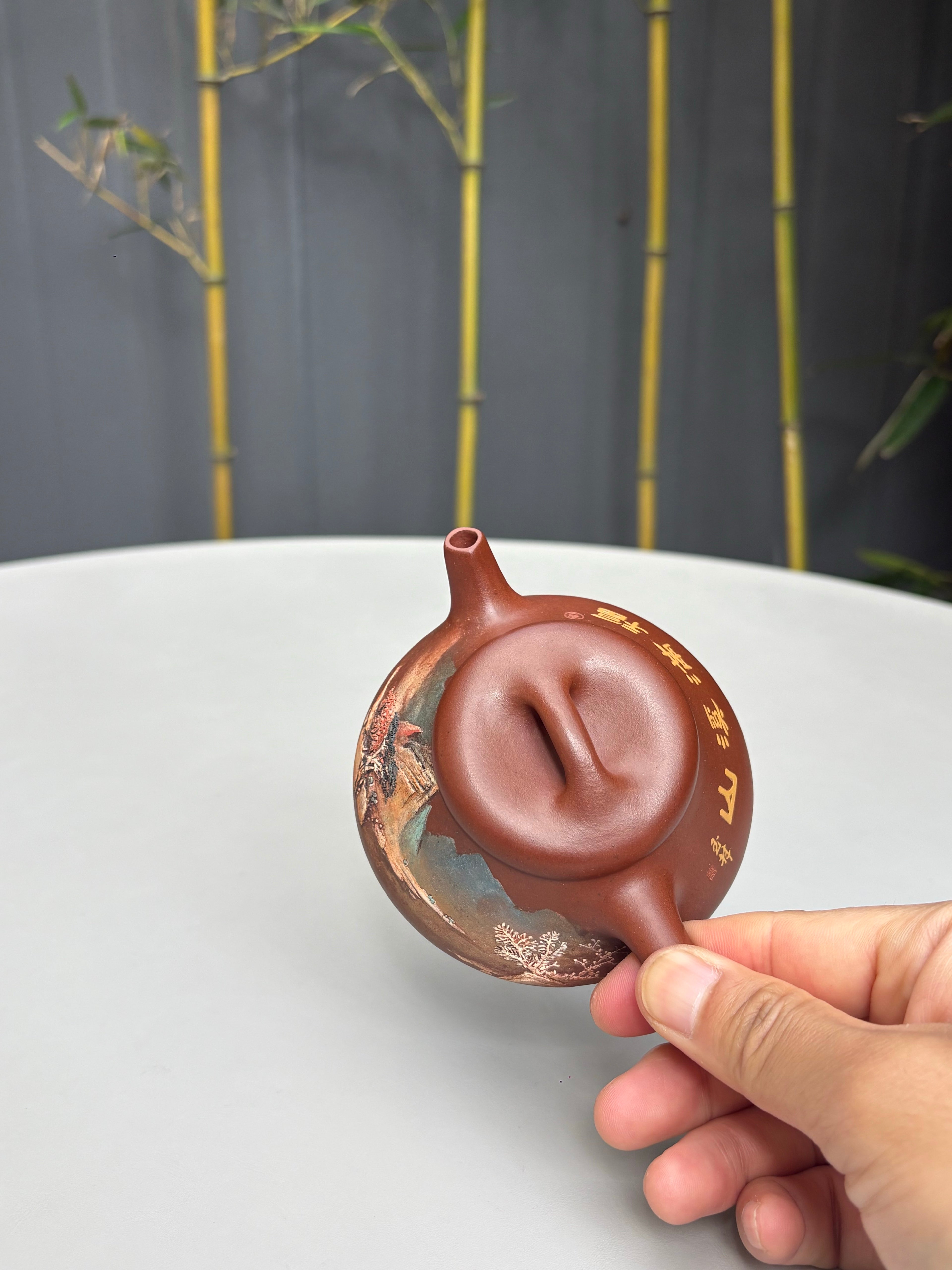 【双泰斗合璧·紫砂史巅峰】紫砂界天花板｜何光宏·邱玉林双宗师联袂创作《溪山石瓢壶》原矿极品底槽清·130cc