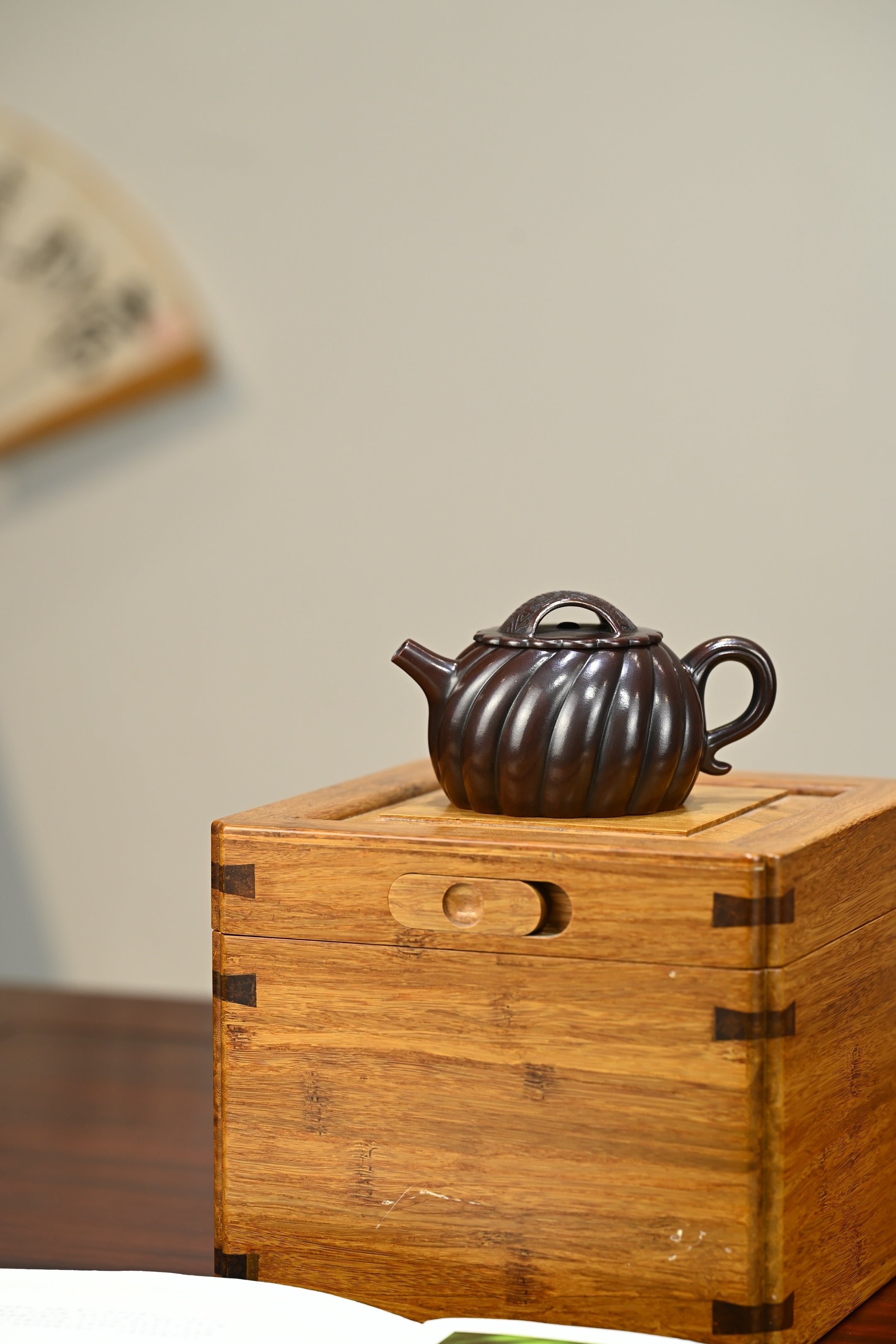 筋纹圆菱·全手工/高工蒋锡坤作品/容量150cc/黑墩头