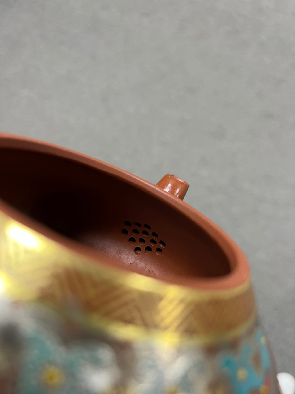 实拍【汉棠石瓢】 原矿极品朱泥·270cc·14孔  富贵且高贵，重工金银错加手工珐琅彩装饰