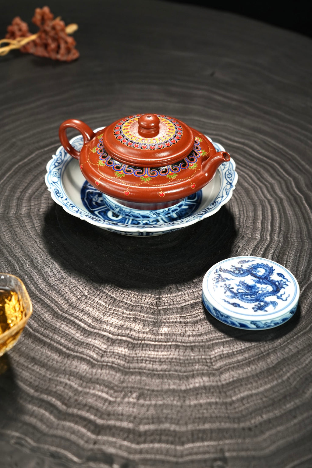 珐琅彩重工装饰【虚扁·摹古】 原矿极品朱泥·200cc·内推孔