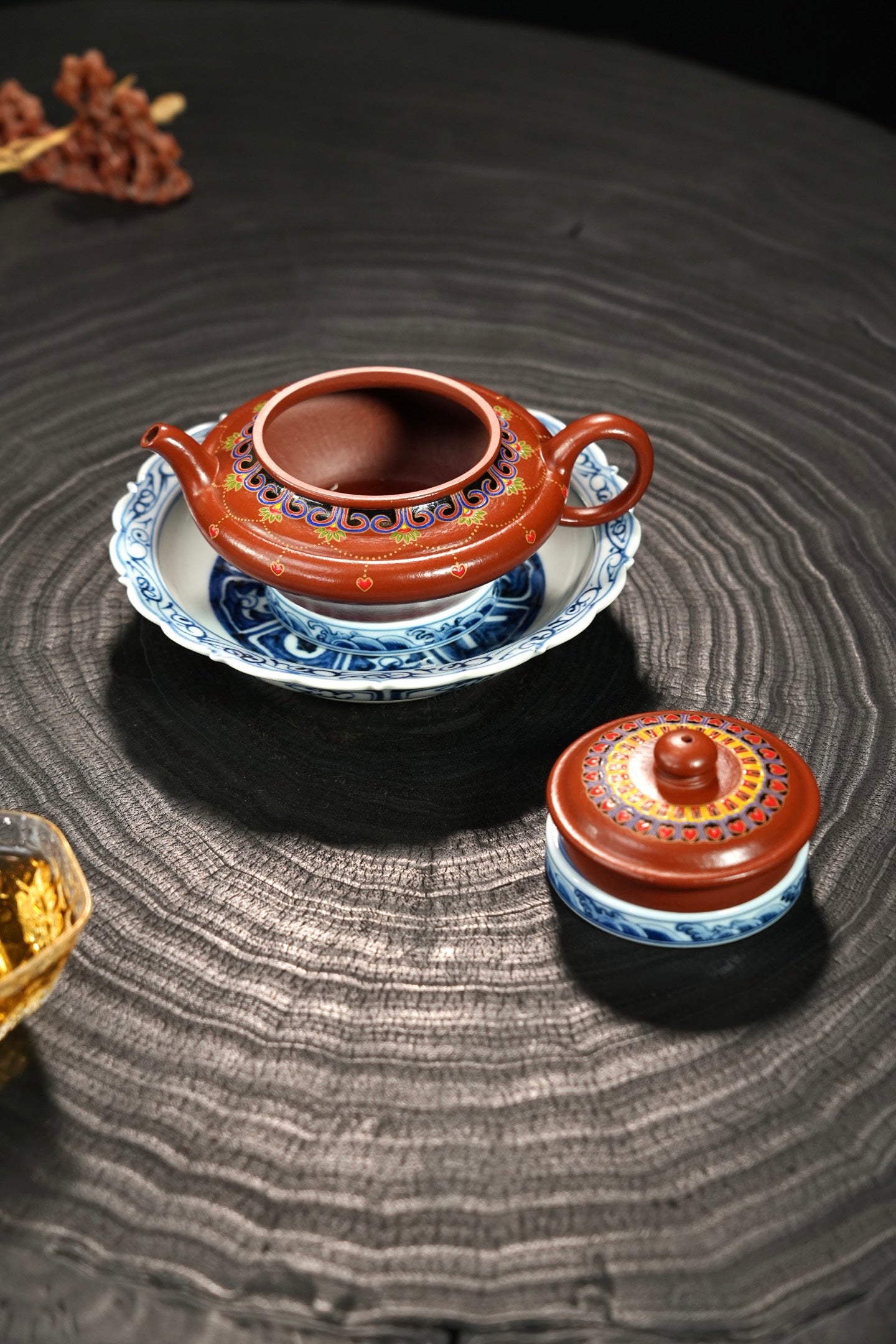 珐琅彩重工装饰【虚扁·摹古】 原矿极品朱泥·200cc·内推孔