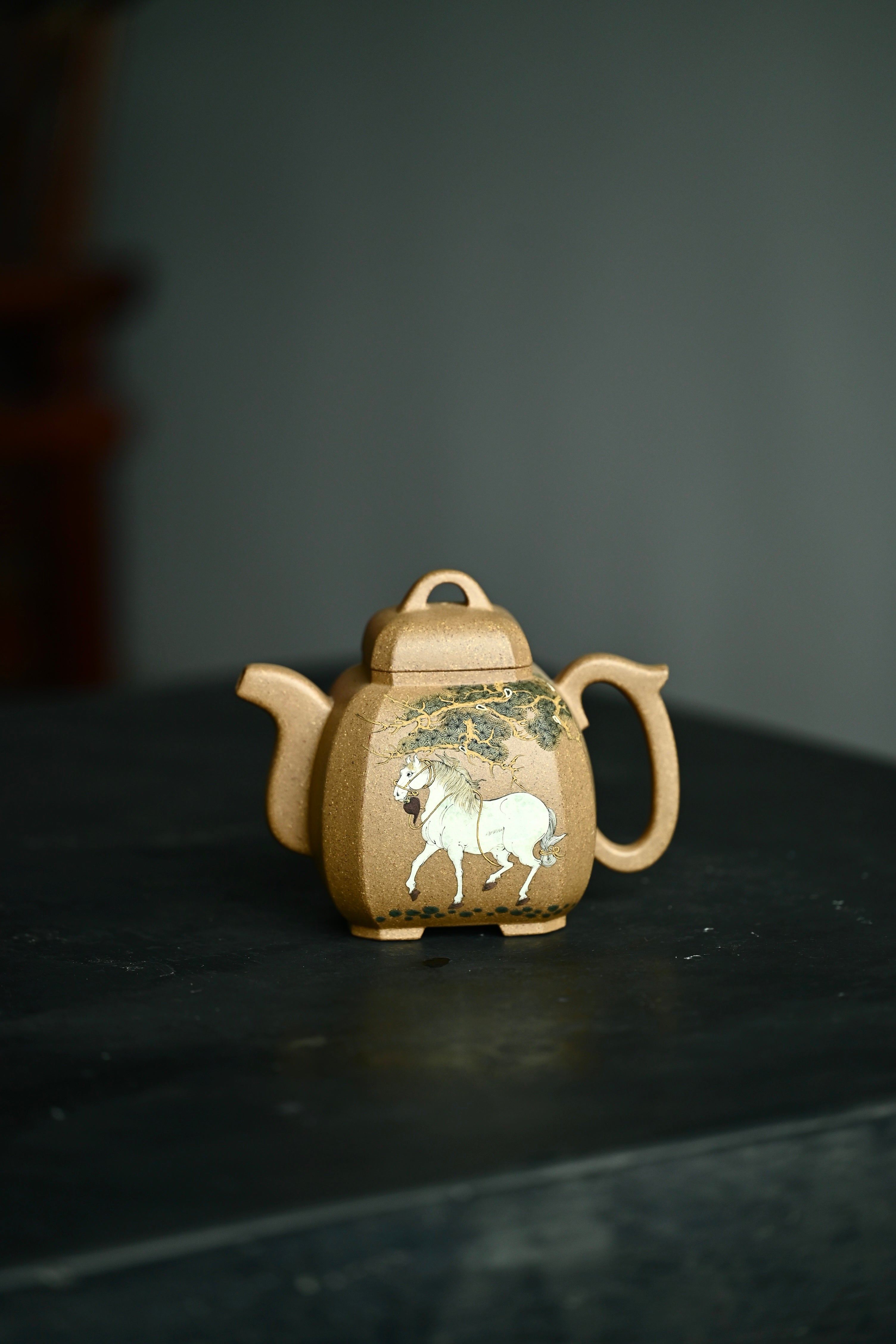 福临八方·全手工 /多届全手工大赛二等奖大拍陶手吴涛作品 /泥绘名家褚萍泥绘/容量420cc/原矿金砂段泥