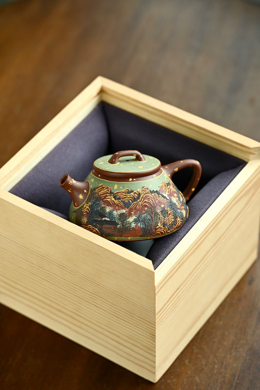 平盖石瓢·万山红遍·全手工/六届全手工大赛一等奖高工施昌作品 /容量200cc/原矿底槽清
