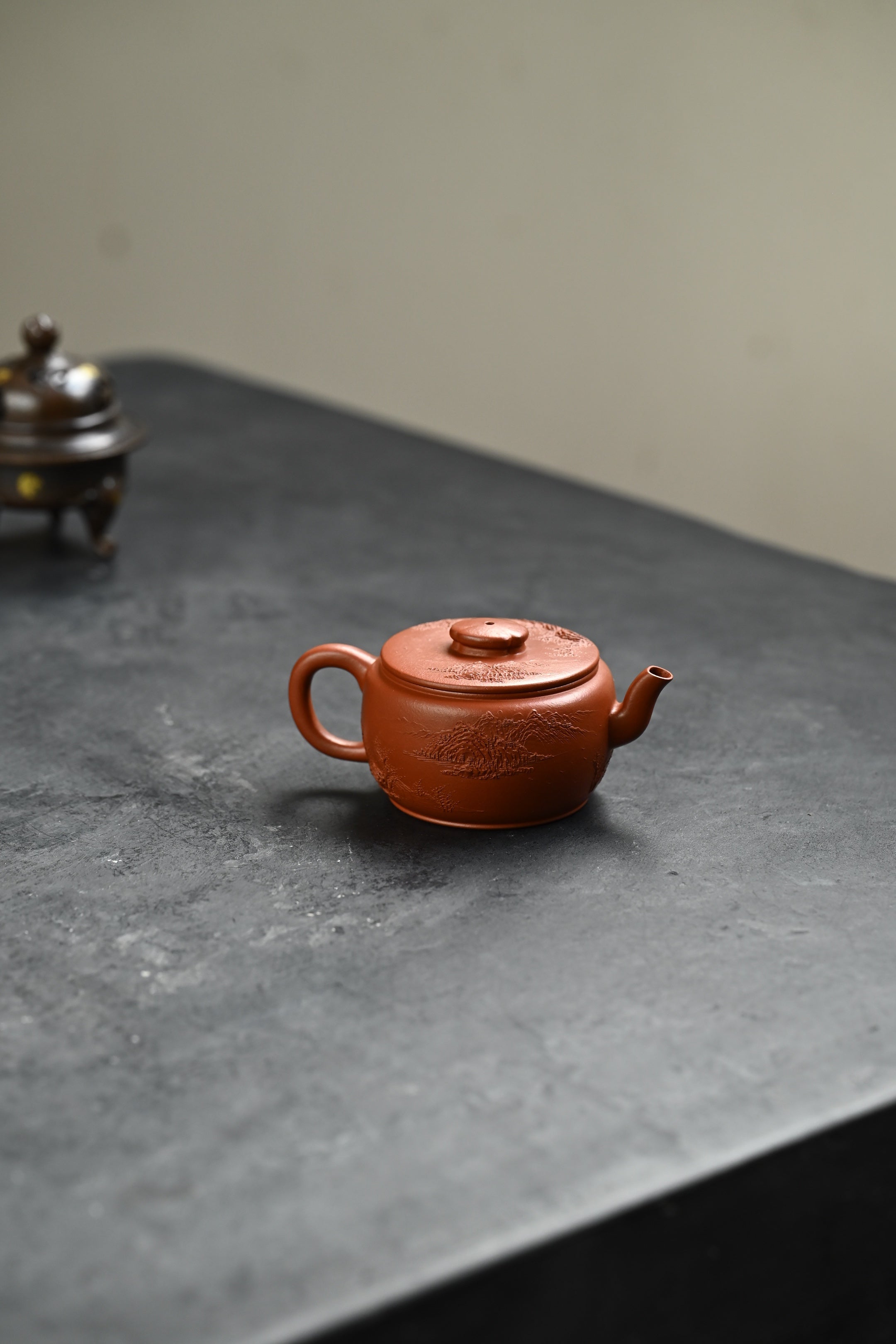 山水井栏·全手工/六届全手工大赛一等奖高工施昌作品 /容量120cc/原矿朱泥