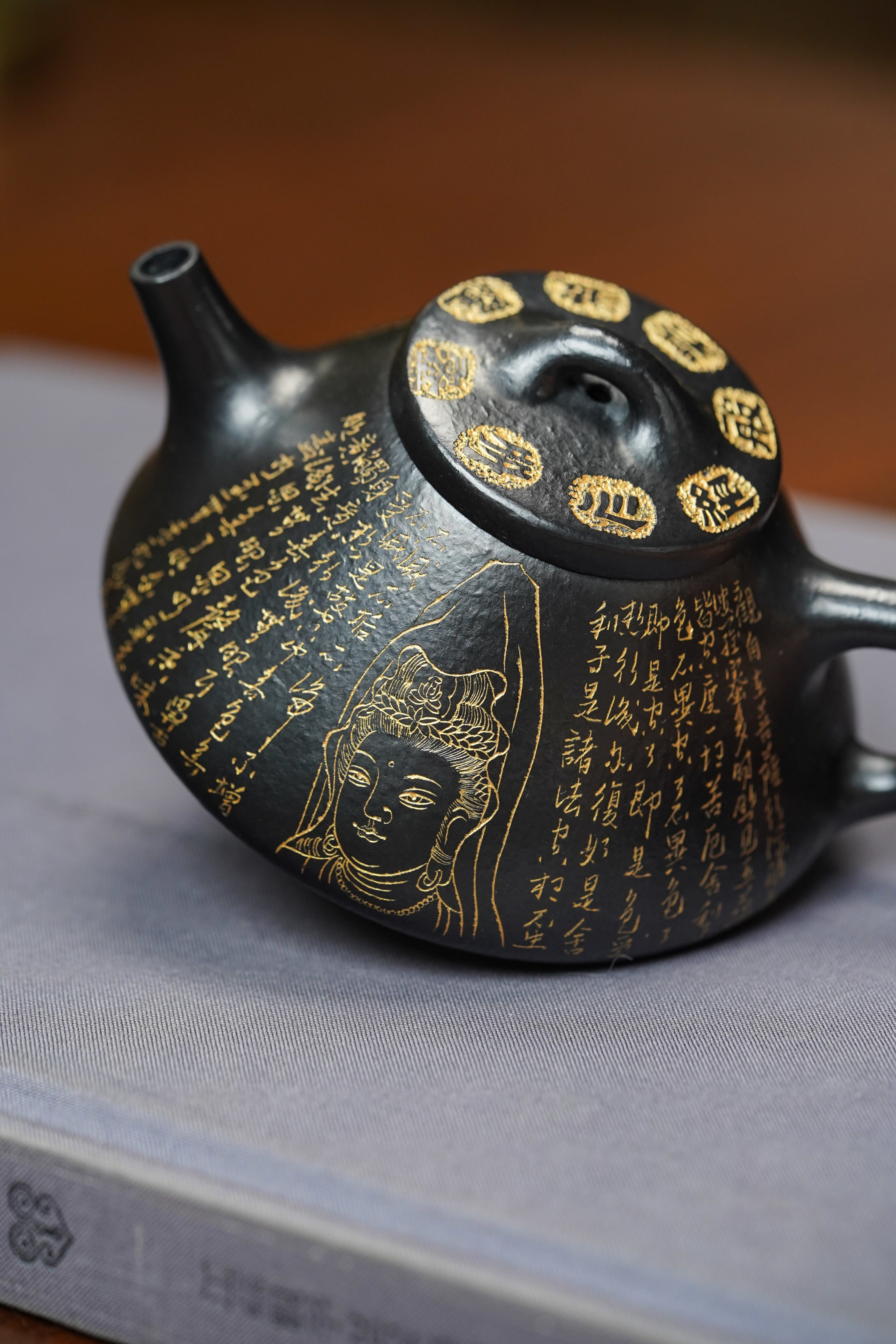一器藏心经·紫砂纳万福｜郑求标大师｜心经+吉祥经至尊臻品【子冶石瓢壶】原矿极品朱泥还原烧·180cc