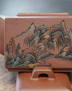 【彩刻江山 礼藏之巅】紫砂界彩刻山水标杆·李峰大师｜恭王府馆藏臻品《亚明四方壶》原矿优质底槽清·300cc
