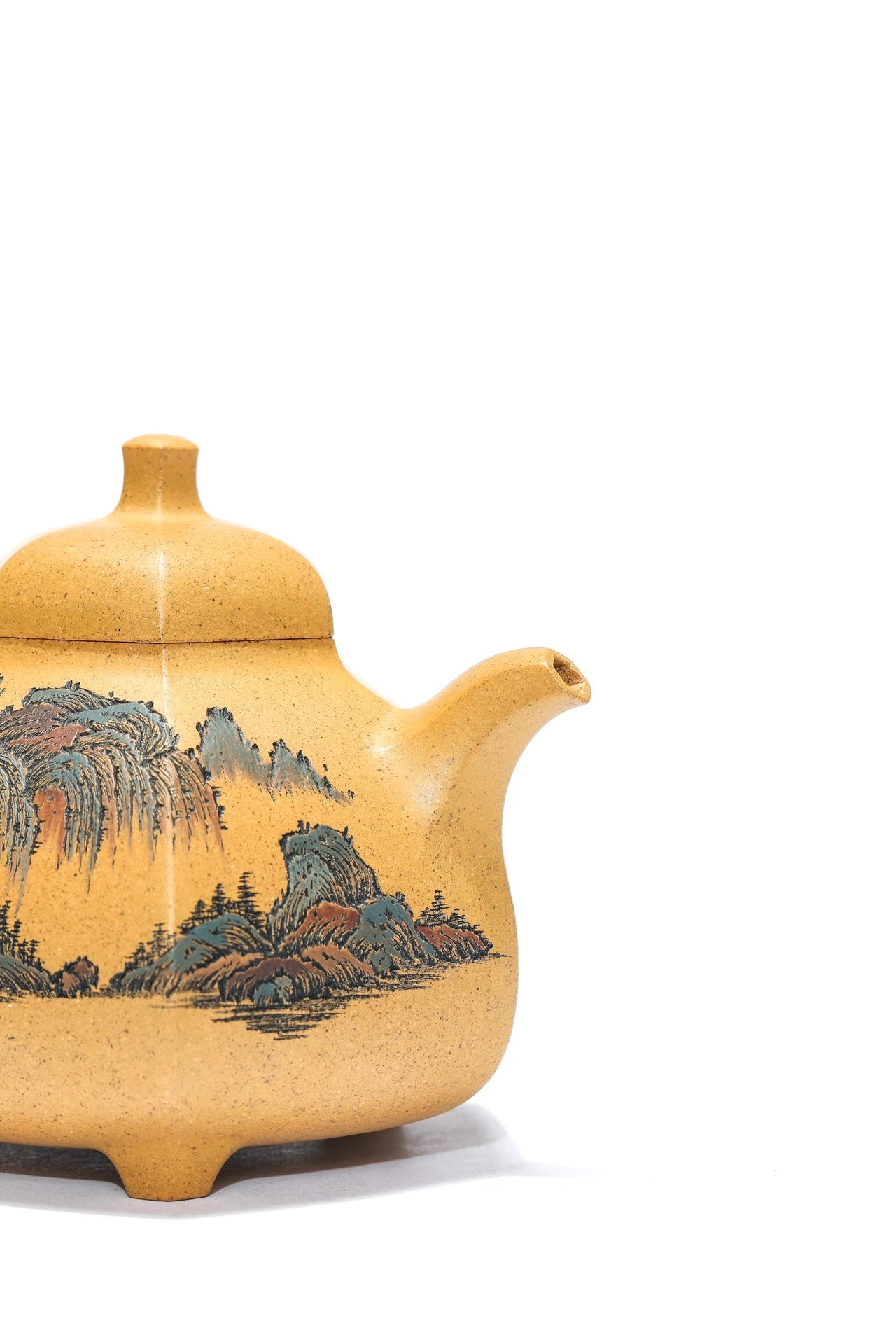 紫砂界彩刻山水标杆·李峰大师｜恭王府馆藏臻品《六方乳鼎壶》原矿优质黄金段·280cc