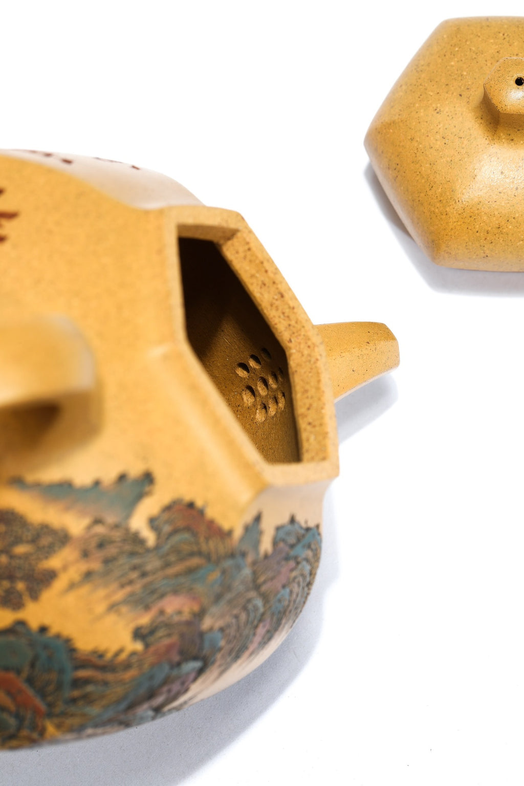 紫砂界彩刻山水标杆·李峰大师｜恭王府馆藏臻品《六方乳鼎壶》原矿优质黄金段·280cc
