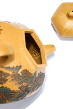 紫砂界彩刻山水标杆·李峰大师｜恭王府馆藏臻品《六方乳鼎壶》原矿优质黄金段·280cc