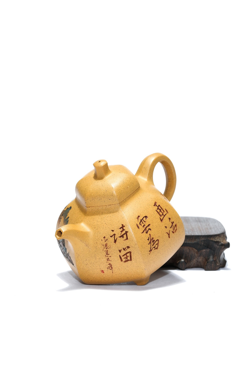 紫砂界彩刻山水标杆·李峰大师｜恭王府馆藏臻品《六方乳鼎壶》原矿优质黄金段·280cc