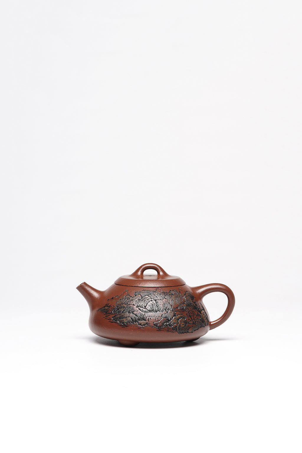 紫砂界彩刻山水标杆·李峰大师｜恭王府馆藏臻品《石瓢壶》原矿优质底槽清·200cc