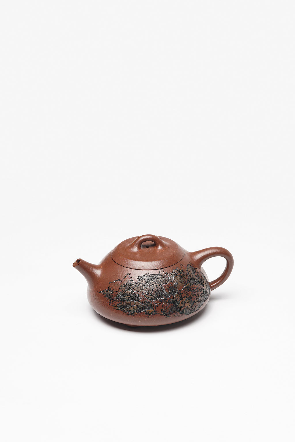 紫砂界彩刻山水标杆·李峰大师｜恭王府馆藏臻品《石瓢壶》原矿优质底槽清·200cc