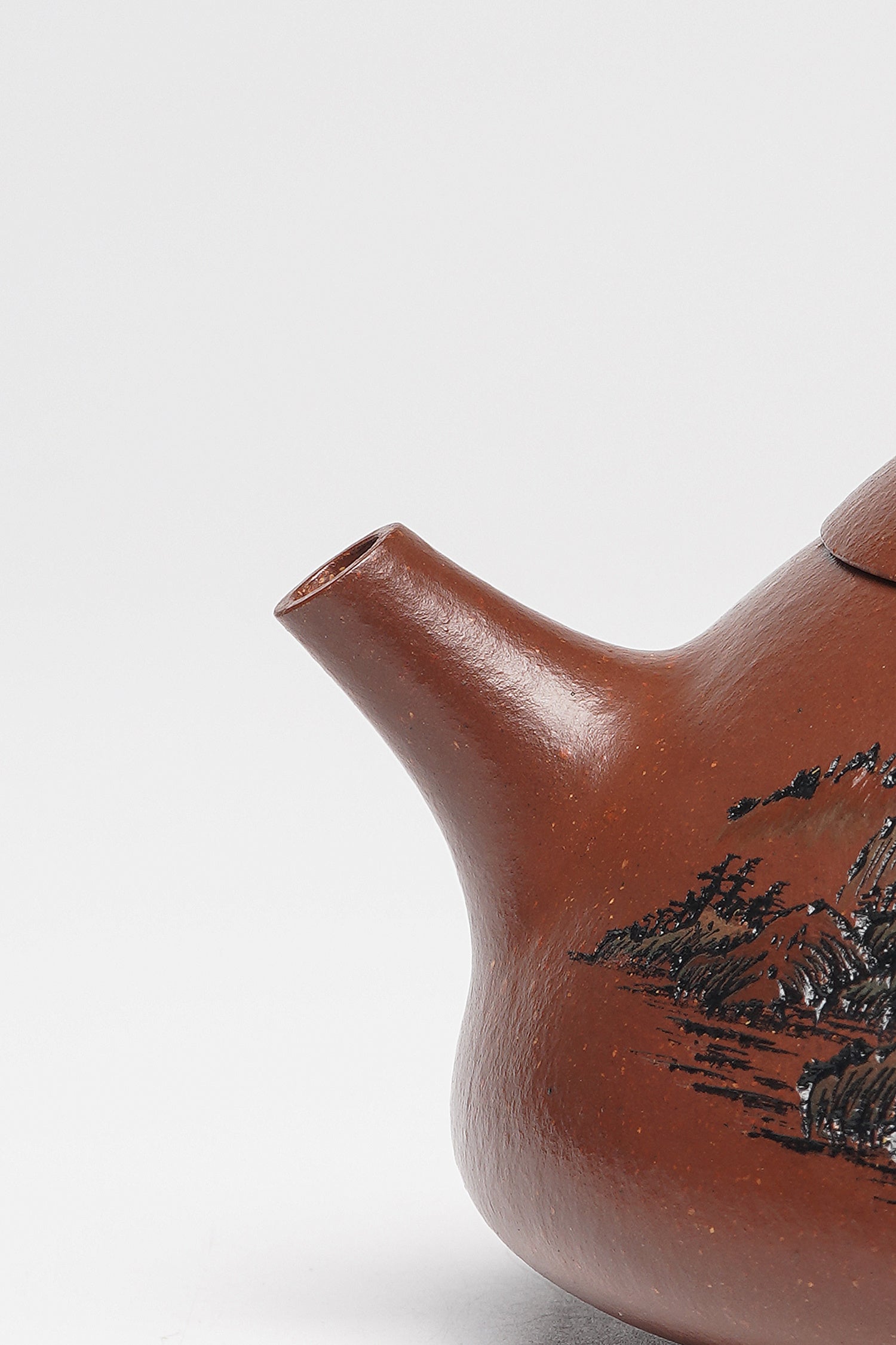 紫砂界彩刻山水标杆·李峰大师｜恭王府馆藏臻品《石瓢壶》原矿优质底槽清·200cc
