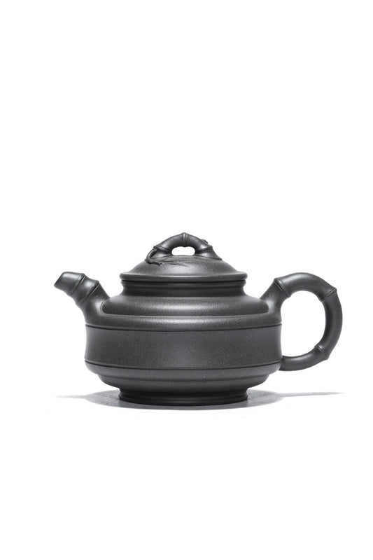 紫砂珍藏级精品｜省大师吴培林高徒·王雅丽 制【双线竹鼓壶】原矿极品天青泥·200cc